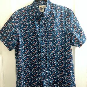 Kennington California Men’s Leaf Print Button Down Shirt — Navy Multicolor — L